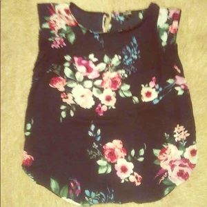 Navy Blue & Floral blouse